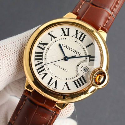 Cartier 18K Gold 42MM Mechanical Movement Crocodile Leather Bracelet White Men's Watch